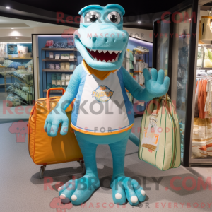 Sky Blue Crocodile mascot...