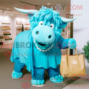 Cyan Buffalo maskot kostume...