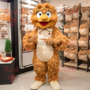 Tan Fried Chicken mascot costume character dressed with a Culottes and Suspenders