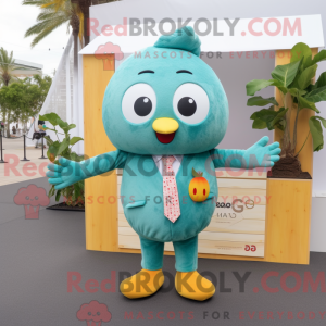 Teal Mango mascot costume...