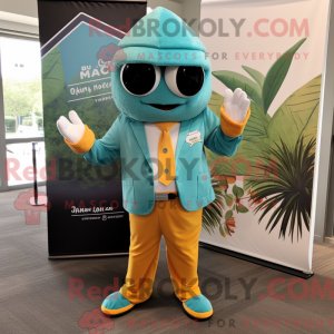 Teal Mango mascot costume...