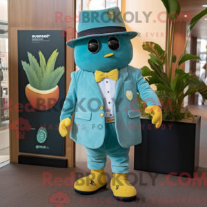 Teal Mango mascot costume...