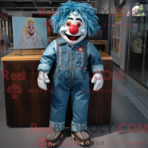 Teal Clown mascot costume...