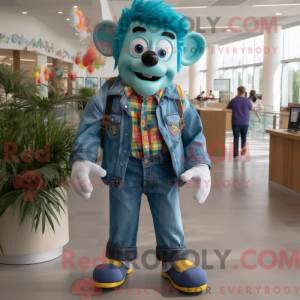 Teal Clown mascot costume...