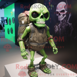 Green Skull mascot costume...