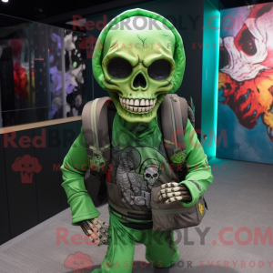 Green Skull mascot costume...