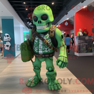 Green Skull mascot costume...