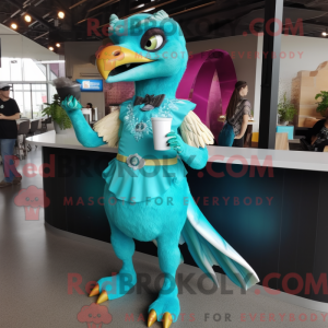 Turquoise Utahraptor mascot...