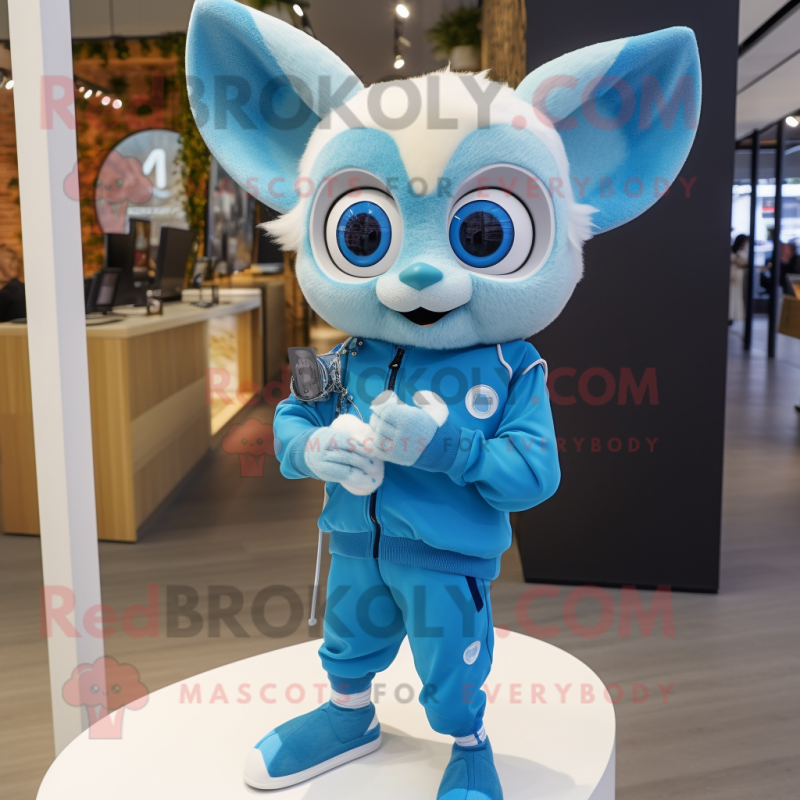 Sky Blue Dormouse mascot costume character dressed with a Leggings and Smartwatches