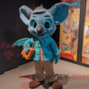 Teal Bat mascot costume...