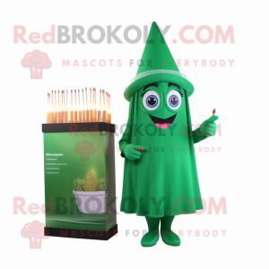 Green Scented Candle mascot costume character dressed with a Pencil Skirt and Caps