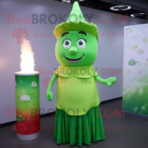 Green Scented Candle mascot costume character dressed with a Pencil Skirt and Caps
