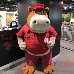 Rød flodhest maskot kostume...