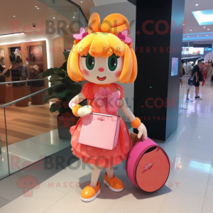 Peach Bracelet mascot costume character dressed with a Mini Dress and Handbags