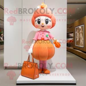 Peach Bracelet mascot costume character dressed with a Mini Dress and Handbags