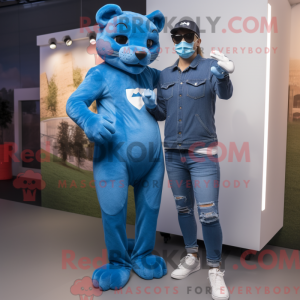 Blå Puma maskot kostume...