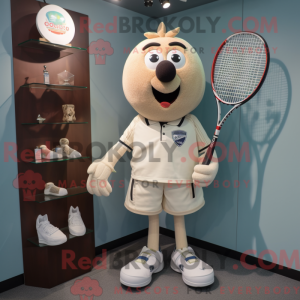 Beige Tennis Racket mascot...