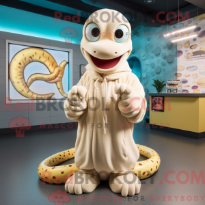 Cream Python mascot costume...