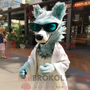 Teal Hyena mascot costume...