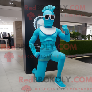 Cyan Spartan Soldier mascot...