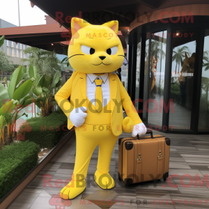 Gul kat maskot kostume...