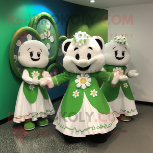 White Bunch Of Shamrocks mascot costume character dressed with a Circle Skirt and Coin purses