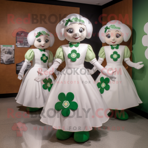 White Bunch Of Shamrocks mascot costume character dressed with a Circle Skirt and Coin purses