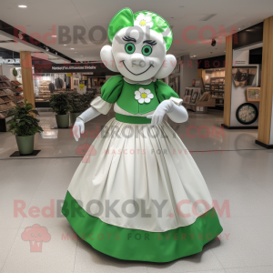 White Bunch Of Shamrocks mascot costume character dressed with a Circle Skirt and Coin purses