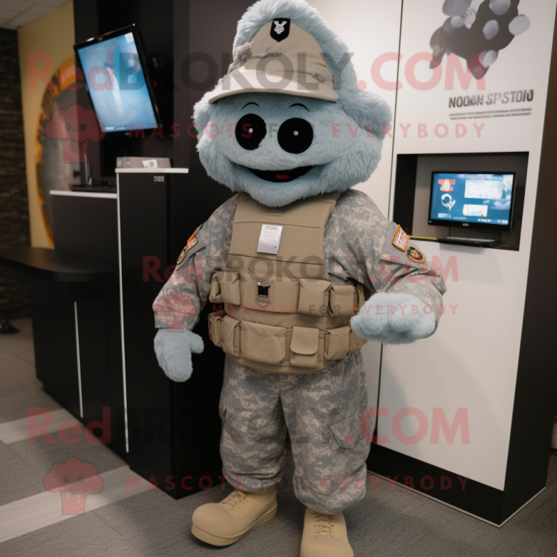 Gray American Soldier mascot costume character dressed with a Cover-up and Hairpins