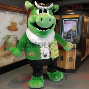 Green Steak mascot costume...