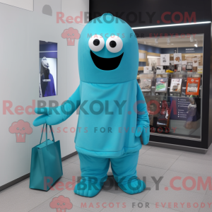 Cyan Ghost mascot costume...