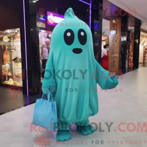 Cyan Ghost mascot costume...