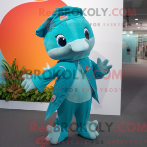 Teal Dolphin mascot costume...