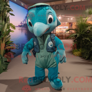 Teal Dolphin mascot costume...