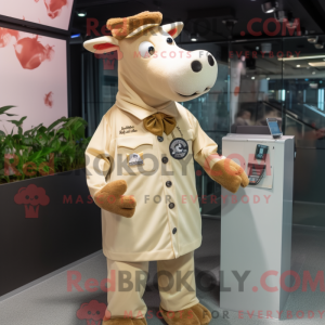 Beige Jersey Cow maskot...