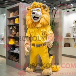 Yellow Lion maskot kostume...
