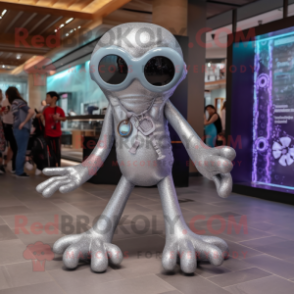 Silver Octopus mascot costume character dressed with a Jumpsuit and Sunglasses