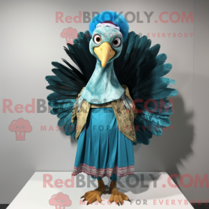 Cyan Tyrkiet maskot kostume...
