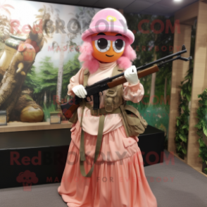 Peach Sniper mascot costume character dressed with a Maxi Skirt and Necklaces