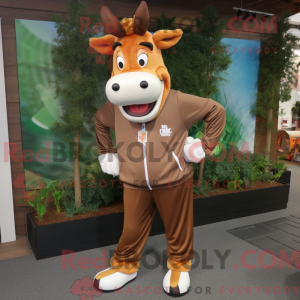 Brown Guernsey Cow mascot...