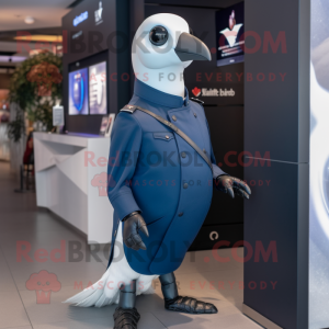 Navy Pigeon mascot costume character dressed with a Leggings and Smartwatches
