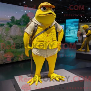 Mascottefiguur van een gele...