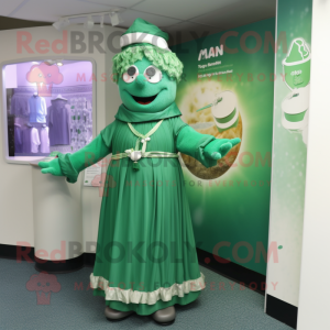 nan Green Beer mascot costume character dressed with a Maxi Dress and Cufflinks