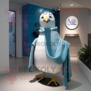 Cyan Gull mascot costume character dressed with a Trousers and Shawl pins