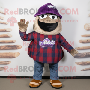 Purple Tacos mascot costume character dressed with a Flannel Shirt and Anklets