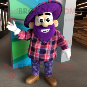 Purple Tacos mascot costume character dressed with a Flannel Shirt and Anklets