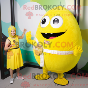 Maskot karakter af en gul...