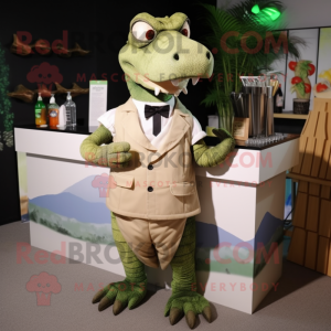 Tan Crocodile mascot costume character dressed with a Cocktail Dress and Ties