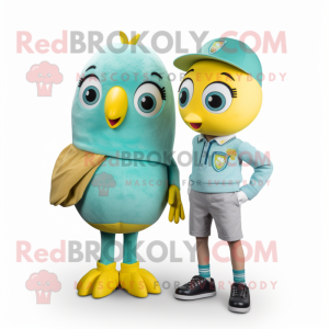 Teal Lemon mascot costume character dressed with a Shorts and Watches