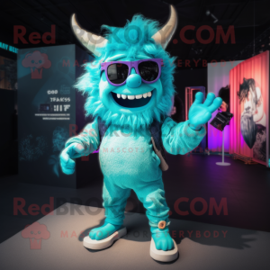 Cyan Demon maskot drakt...